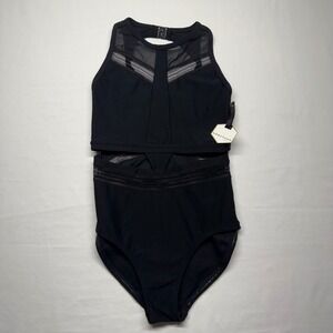 Honeycut Full Tilt Leo Leotard Black Mesh Cutout Dance Women S NWT LA7610